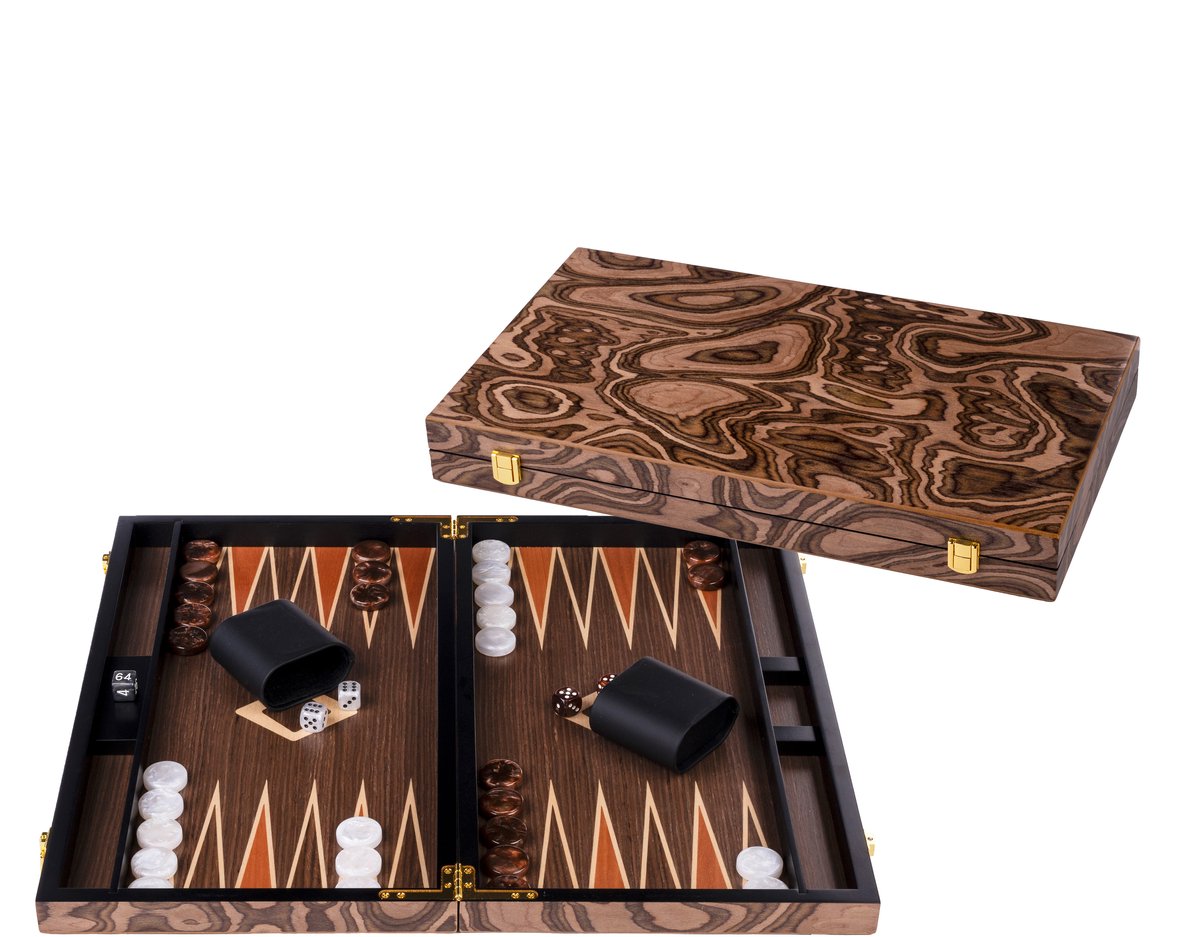 Backgammon Longfield 18 pouces – bois de noyer incrusté – valise de luxe en noyer – jeu de société stratégique jeu de voyage – cœur d'ange