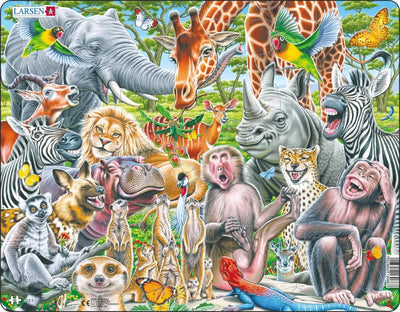 Larsen Happy African Animals – Puzzle – Animaux – Afrique – Puzzle éducatif pour enfants – 43 pièces – Fabriqué en Norvège – Pièces extra épaisses de 2,5 mm – Plateau avec bord fixe