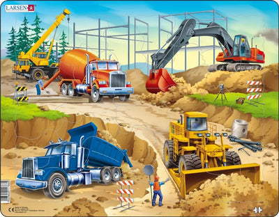 Larsen le chantier – puzzle – technologie automobile – chantier – puzzle éducatif pour enfants – 30 pièces – fabriqué en Norvège – pièces extra épaisses de 2,5 mm – plateau avec bord fixe