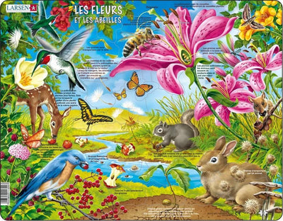 Larsen les fleurs et les abeilles – puzzle – nature – pollinisation et écosystèmes – puzzle éducatif pour enfants – 69 pièces – fabriqué en norvège – pièces extra épaisses de 2.5 mm – plateau avec plaque fixe