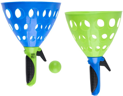 Eddy Toys Shoot Catch Ball Set 2x - Jeu de tir et de capture avec 2 lanceurs et 2 balles - Jouets d'extérieur actifs pour enfants - Bleu et vert