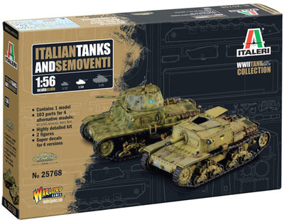 Kit de construction de maquettes Italeri - 25768 chars italiens - semoventi seconde guerre mondiale - 1 char avec 4 options de construction en plastique - 1:56 - modélisme