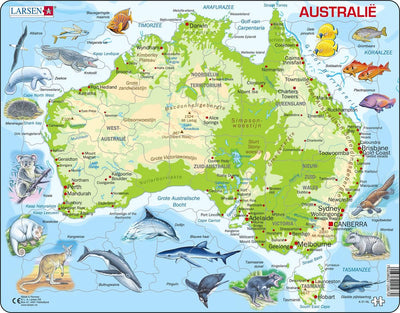 Selecta Larsen Pluzzle Map Australia Géographique avec les animaux, 65e.