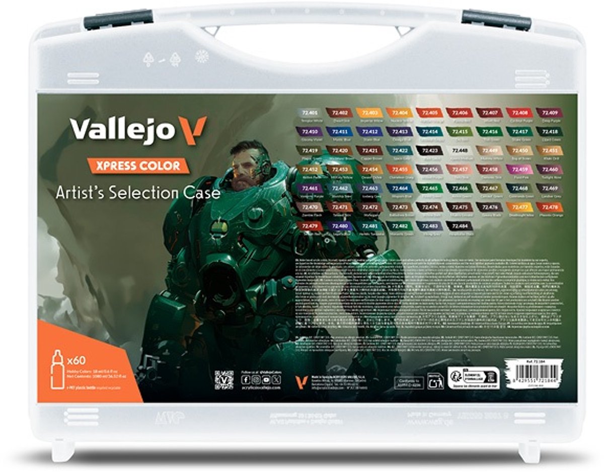 Vallejo hobby paint peinture acrylique - 72184 xpress color - sélection d'artistes - valise -set acrylique - 60x set de peinture - 60x 18 ml