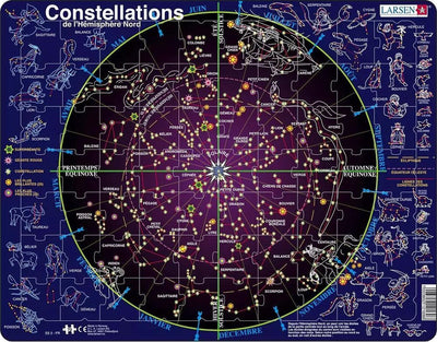 Constellations Larsen – puzzle – espace – étoiles et constellations – puzzle éducatif pour enfants – 70 pièces – fabriqué en norvège – pièces extra épaisses de 2.5 mm – plateau avec plaque fixe