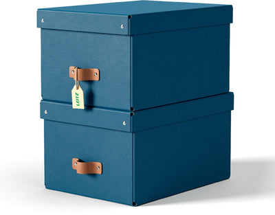 Boîte de rangement Leitz puro de taille moyenne avec couvercle - lot de 2 - 17 l - carton 100 % recyclé - bleu foncé