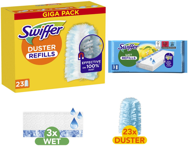 Swiffer Duster Trap Lock - 23 recharges de lingettes humides pour sols - 3 recharges