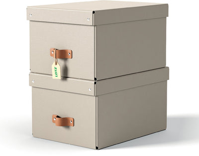 Boîte de rangement Leitz puro moyenne avec couvercle - lot de 2 - 17 l - carton 100 % recyclé - beige