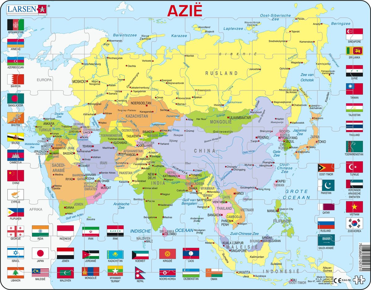 Selecta Larsen Pluzzle Map Asia avec des drapeaux, 70e.