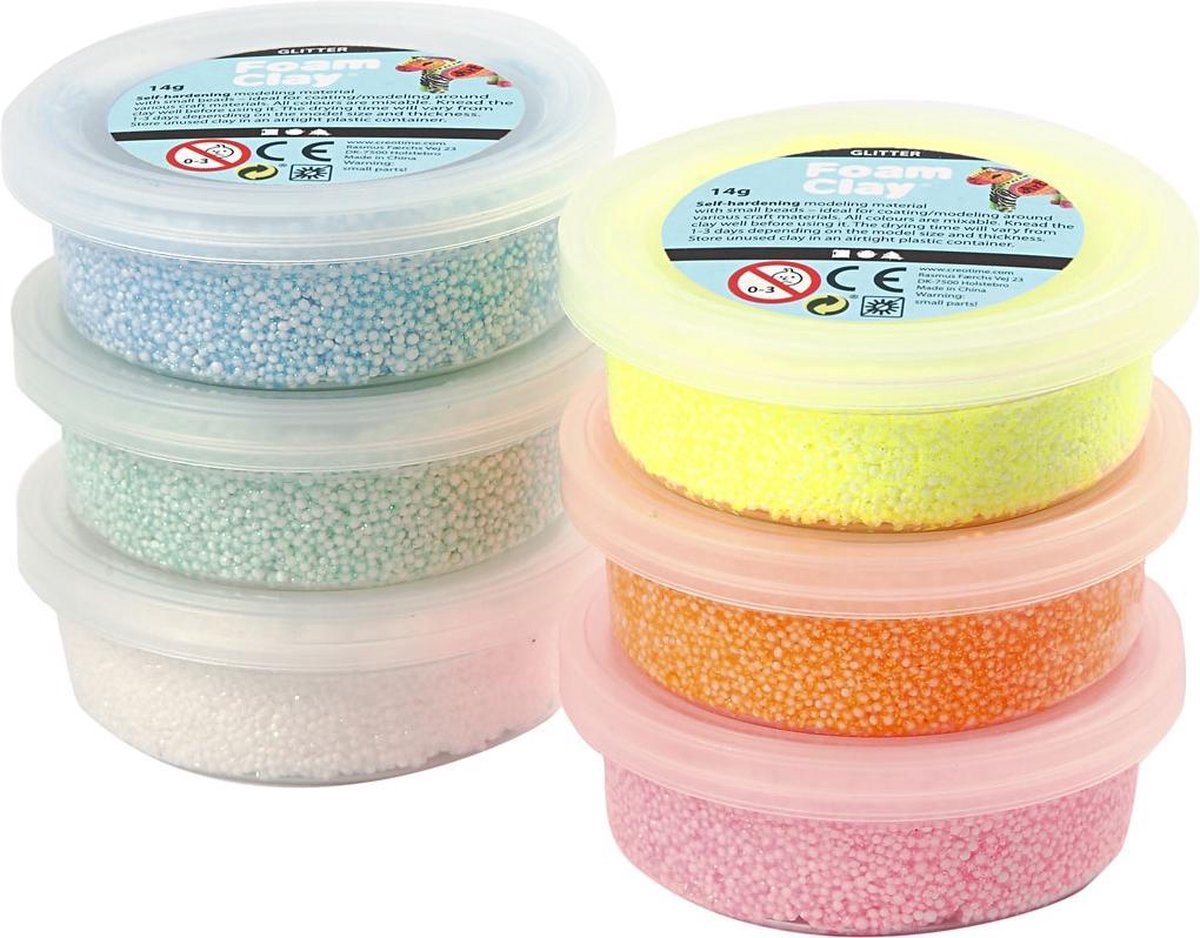 Couleurs pastel en argile en mousse paillettes, 6x14gr.