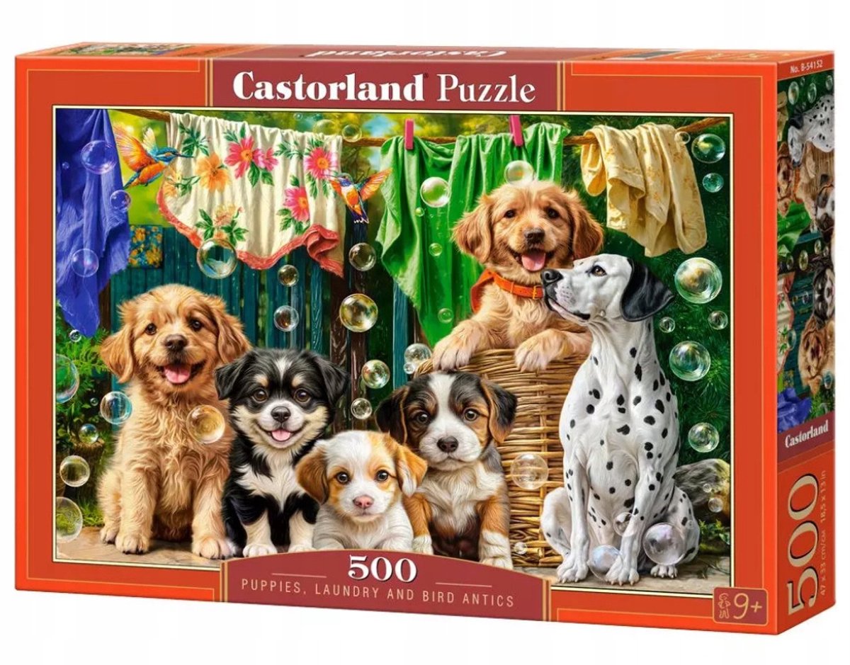 Puzzle Castorland 500 pièces : chiots, linge et oiseaux