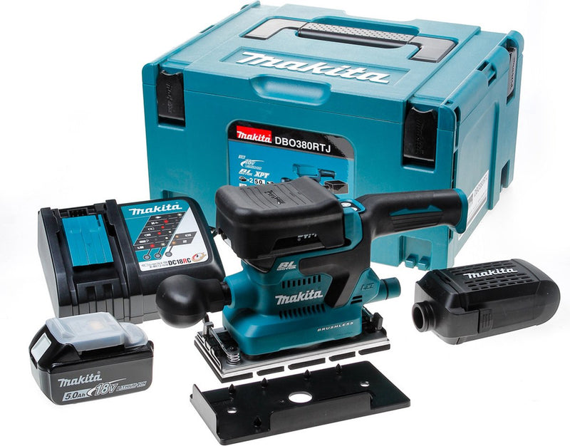 Makita dbo380rtj | ponceuse orbitale sans fil | 18v | Li-ion | Batterie 2 x 5,0 Ah + chargeur rapide | dans mbox-dbo380rtj