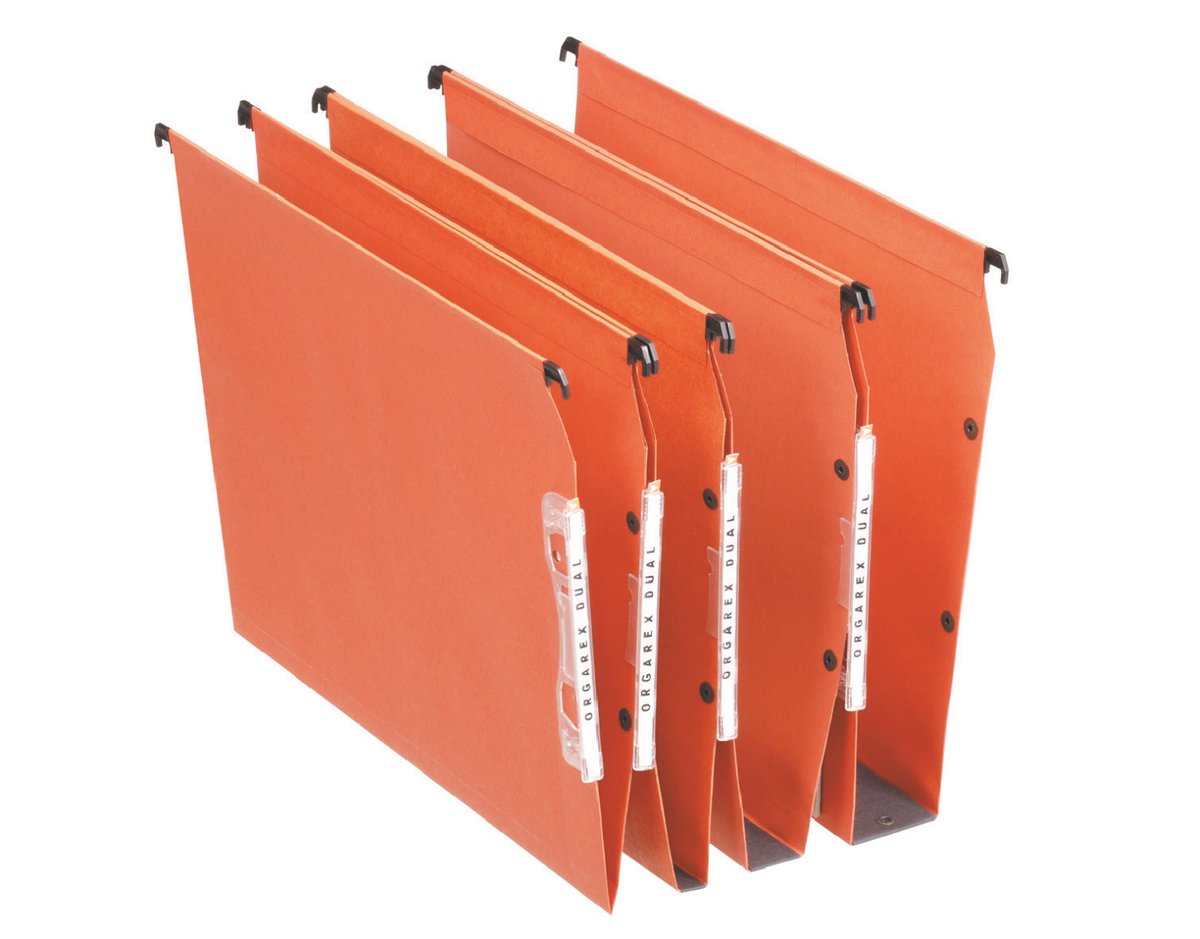 Esselte orgarex double dossier suspendu latéral a4 - avec système de couplage et boutons poussoirs - fond 30 mm - 25 pièces - orange