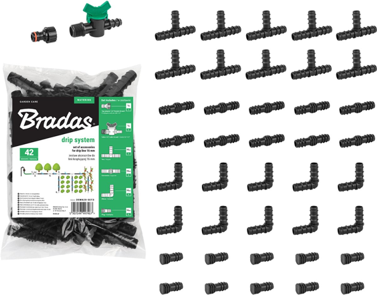 Bradas dswa20-set3 - ensemble d'accessoires pour système goutte à goutte - 16 mm - 42 pièces