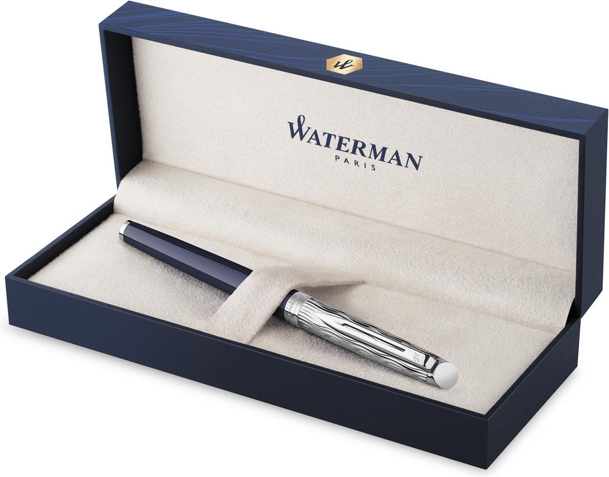 Stylo roller hémisphère Waterman | peinture bleu métal avec détail palladium | capuchon ciselé | avec coffret cadeau