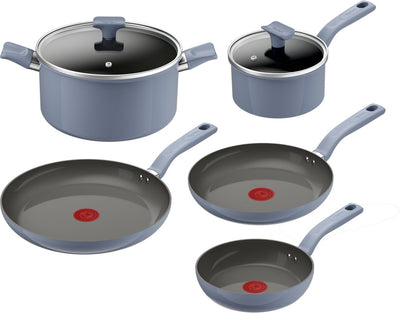 Tefal cera color on - set de casseroles en céramique - 5 pièces - bleu - sans PFA - convient pour induction