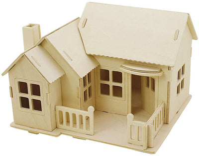 Creativ company Jeu de construction 3D en bois, maison avec terrasse, dimensions 19x17,5x15, 1 pièce