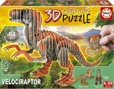 Educa - puzzle - 64 pièces - vélociraptor 3d