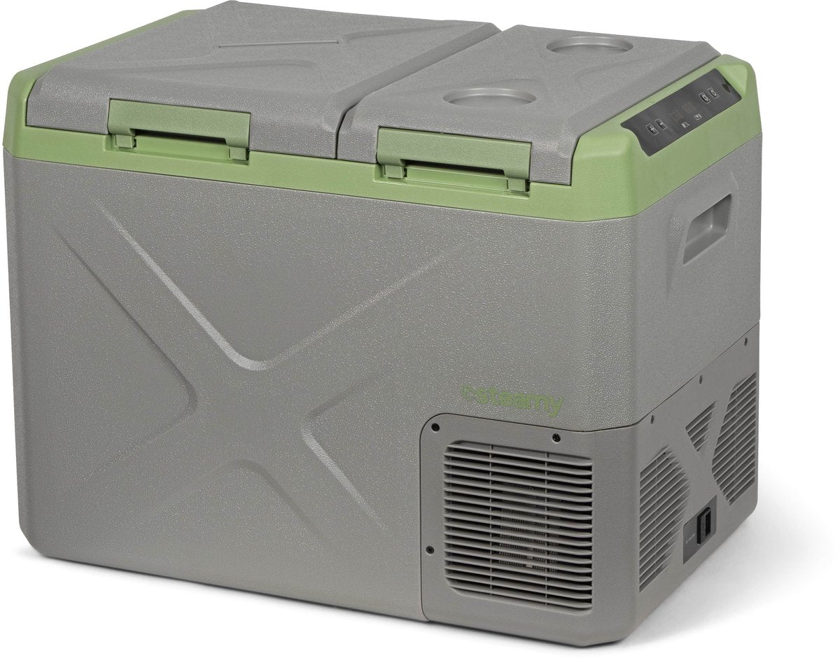 Glacière électrique à compresseur Steamy-e - double compartiment - refroidissement et congélation simultanés - 32 litres - 12v et 230v - pour voiture et camping - grise
