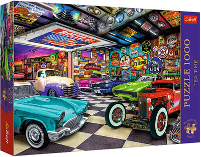 Puzzle Trefl 1000 pièces - Garage de collectionneurs de voitures Premium Plus Tea Time.