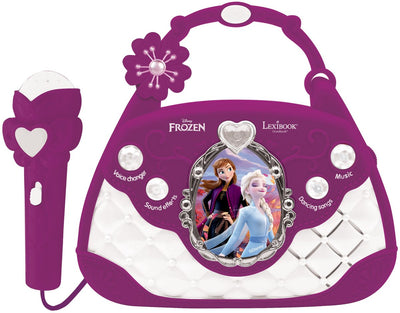 Sac à main avec enceinte musicale Lexibook Frozen avec microphone, changeur de voix et câble d'entrée