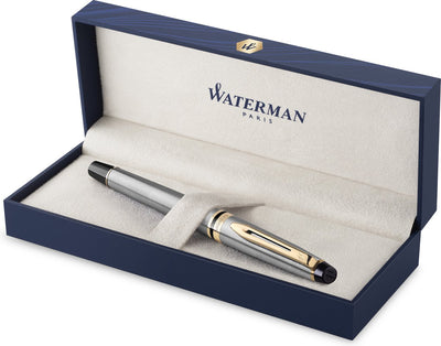 Stylo plume expert Waterman | acier inoxydable avec garniture en or 23 carats | point fin | emballage cadeau