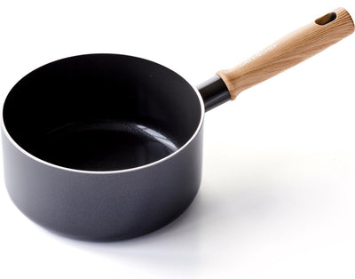 Casserole vintage Greenchef 18 cm - 2,1 l - revêtement antiadhésif sans PFA - poêle wok induction - poêle en céramique - passe au four jusqu'à 160°c - manche en bois - poignée de refroidissement - sans couvercle - noir