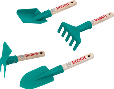 Klein Toys Bosch Ensemble d'outils de jardinage 4 pièces - incl. manche en bois et œillet de suspension - vert rouge
