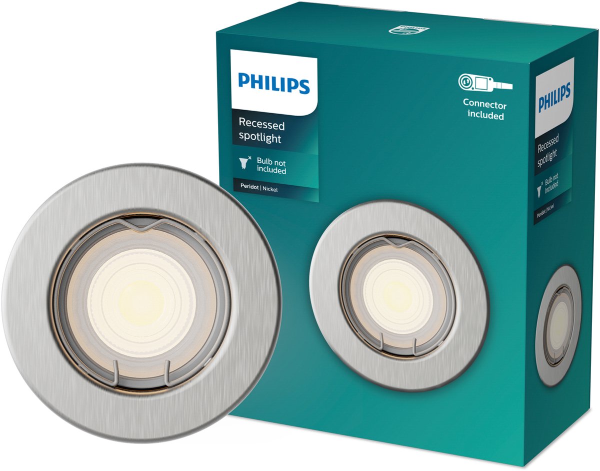 Philips LED Spot encastrable Philips Peridot - culot gu10 - nickel - rond - tête fixe