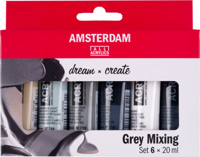 Bruynzeel Amsterdam série standard peinture acrylique tons gris set 20ml, 6 pcs.