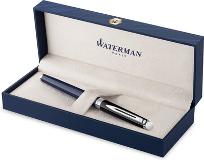 Stylo plume Waterman hémisphère | peinture noire et bleue avec finitions palladiées | plume fine en acier inoxydable | avec coffret cadeau