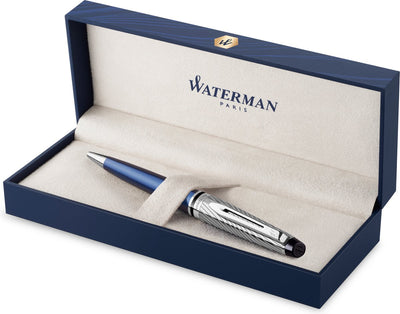 Stylo à bille de luxe Waterman expert | peinture bleu métal avec détails palladiés | pointe moyenne à l'encre bleue | emballage cadeau
