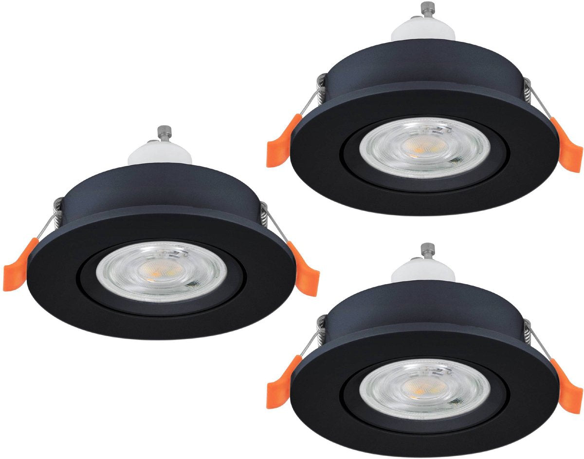 Spot encastrable Eglo barranco - gu10 - ø 9 cm - noir - lot de 3 pièces - inclinable
