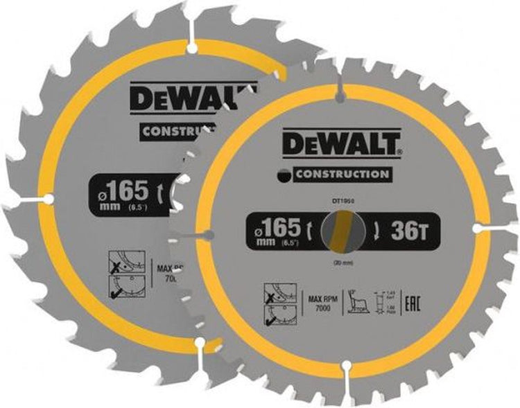 Lame de scie circulaire Dewalt 2x | 165 x 20 mm x 24 dents 36 dents | dt90270