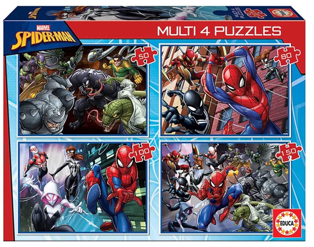 Educa - puzzle - 4 puzzles - 50-80-100-150 pièces - spiderman - puzzle
