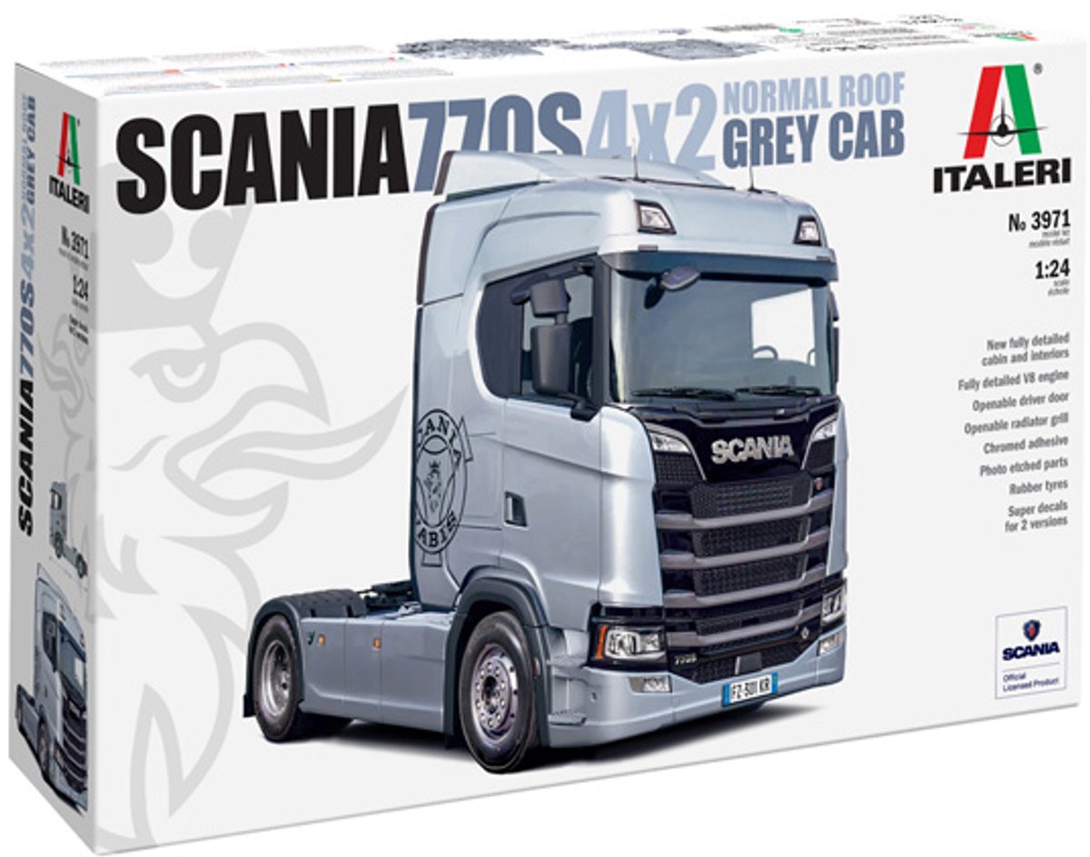 Italeri modélisme camions - 3971 scania s770 v8 4x2 - cabine normale - version grise - camion plastique - 1:24 - modélisme