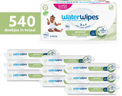 Lingettes serviettes Waterwipes - 9 x 60 lingettes serviettes - 540 lingettes