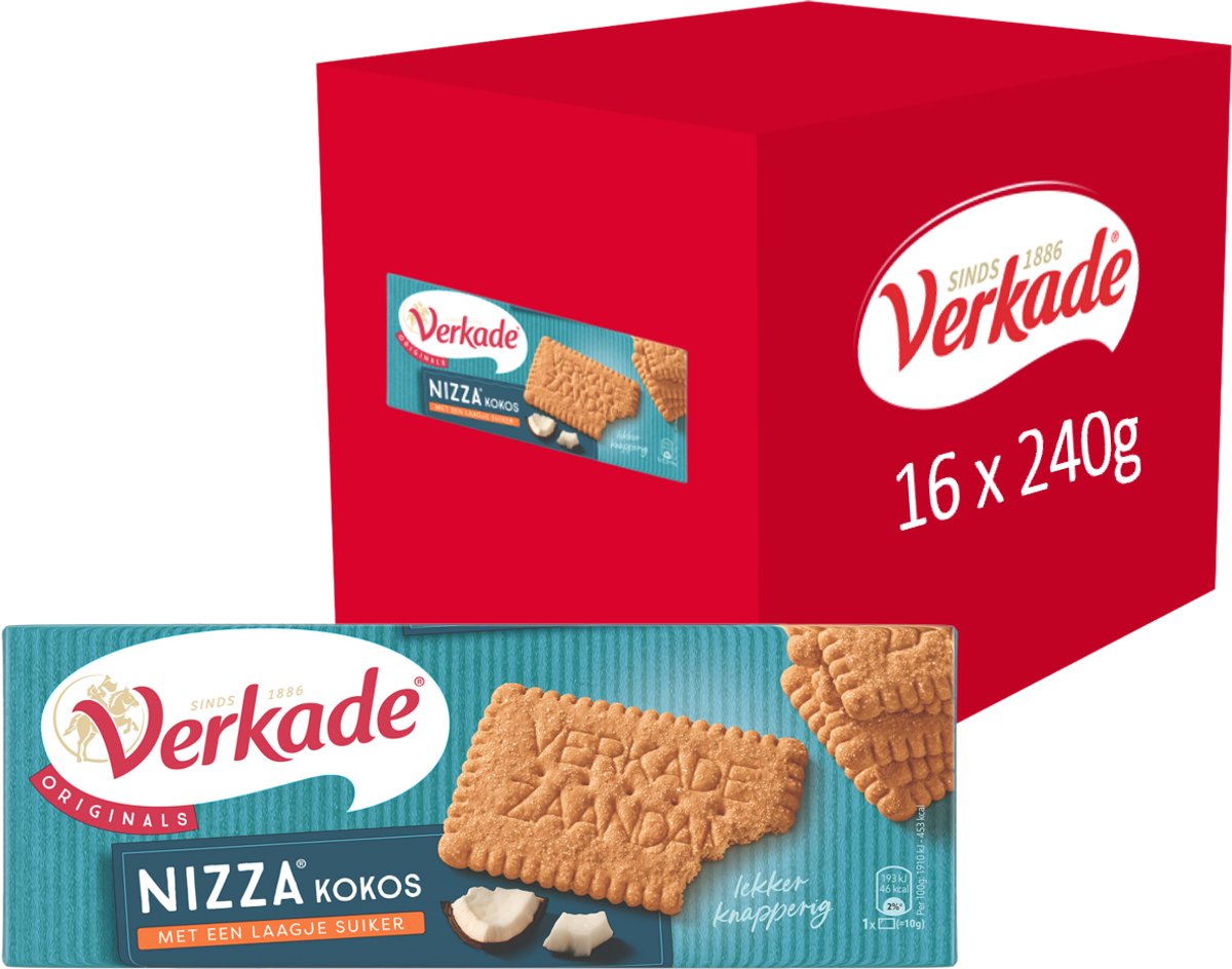 Verkade - biscuit - biscuits nizza à la noix de coco - 16 x 240 grammes