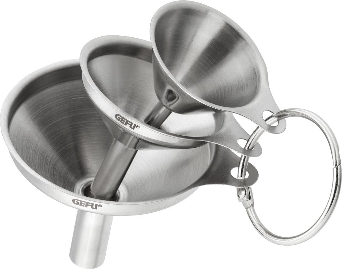 Gefu Versare Mini Entonnoir Set – 3 pièces – Entonnoirs en acier inoxydable pour bouteilles, moulins à épices et bouteilles d'huile