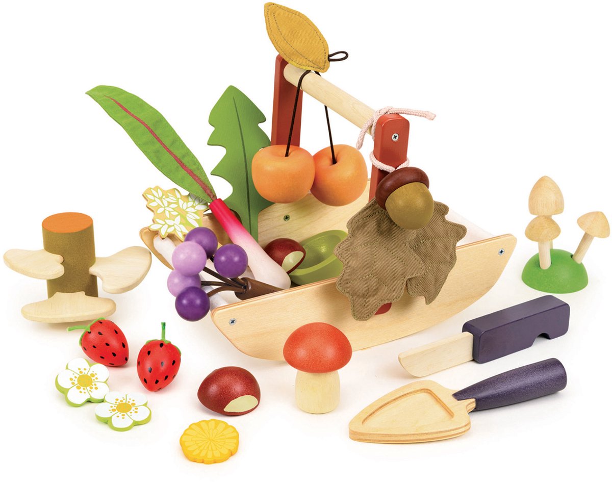 Jouet en bois à feuilles tendres, panier de collecte de fruits sauvages, jeu éducatif.