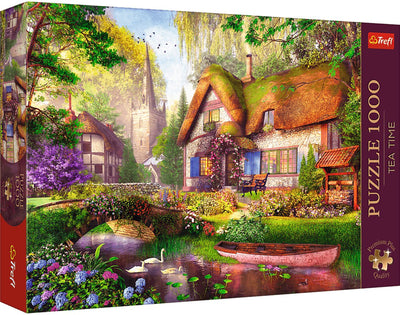 Trefl puzzle l'heure du thé le chalet forestier 1000 pièces premium.