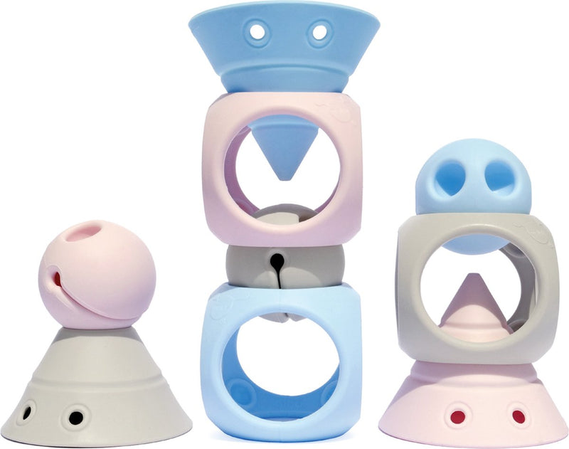 Ensemble de génie de construction Moluk couleurs pastel : mélange de 9 pièces de hix, mox oibo, en caoutchouc de silicone, en boîte 19,5x19,9x6,8cm, 2+