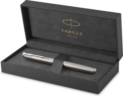 Stylo roller Parker Sonnet | acier inoxydable avec garniture en palladium | encre noire à pointe fine | avec coffret cadeau