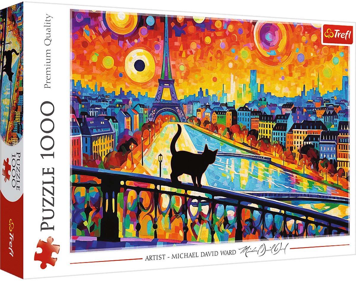 Trefl puzzle chat à paris - 1000 pièces - puzzle paris coloré et amusant.