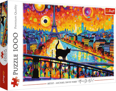 Trefl puzzle chat à paris - 1000 pièces - puzzle paris coloré et amusant.