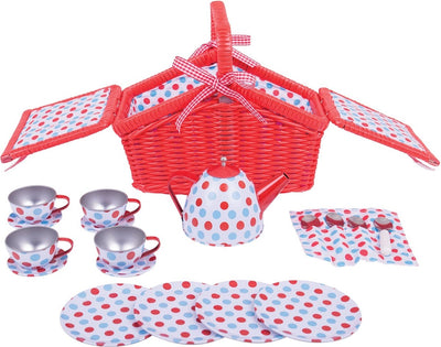Bigjigs Tea Ensemble dans un panier de rangement rouge