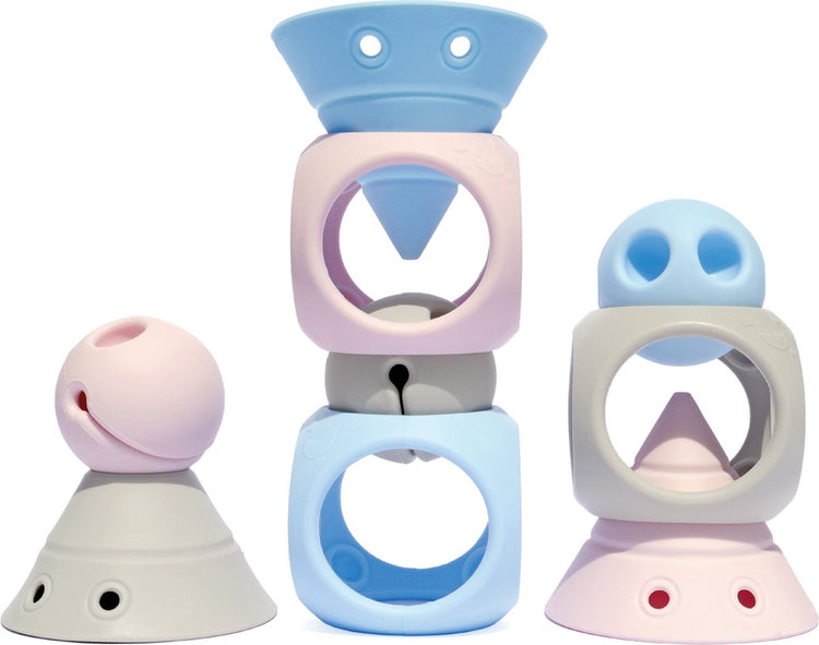 Ensemble de génie de construction Moluk couleurs pastel : mélange de 9 pièces de hix, mox oibo, en caoutchouc de silicone, en boîte 19,5x19,9x6,8cm, 2+