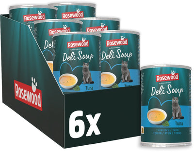 Soupe de charcuterie au thon au bois de rose - snack pour chat en bouillon - avec morceaux de thon moelleux - naturel sans sel ni sucre ajoutés - 135ml x 6 pièces