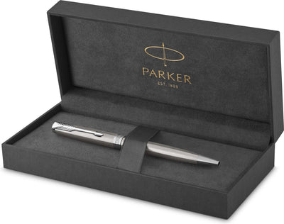 Stylo à bille Parker Sonnet | acier inoxydable avec bord palladié | plume moyenne | encre noire | emballage cadeau