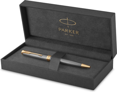 Stylo à bille Parker Sonnet - pointe moyenne - encre noire - argent gravé avec bord doré - incl. emballage cadeau